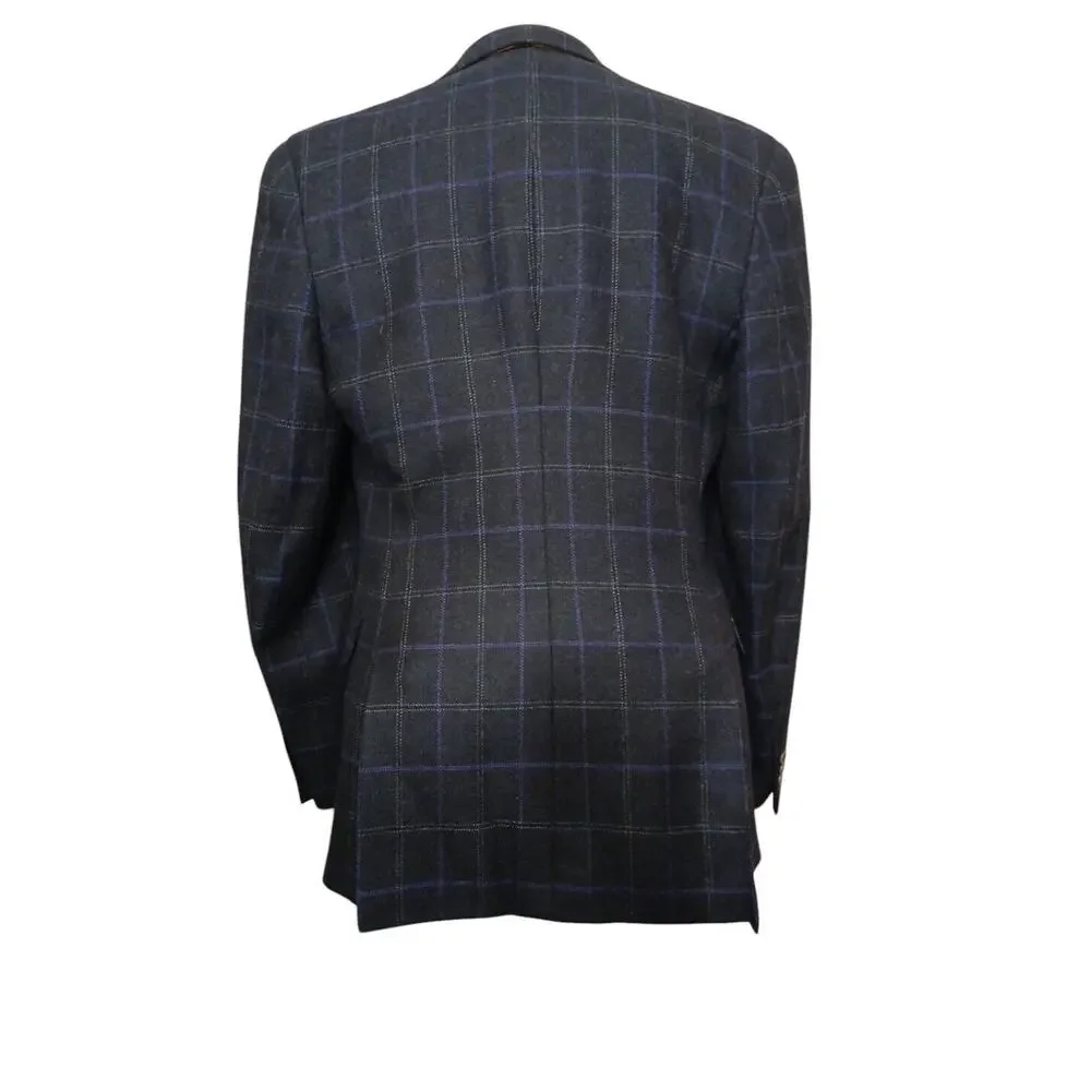 Tallia Men's Slim Fit WOOL Blend Sport Coat Sz 40 Black Plaid Jacket Macy's $295